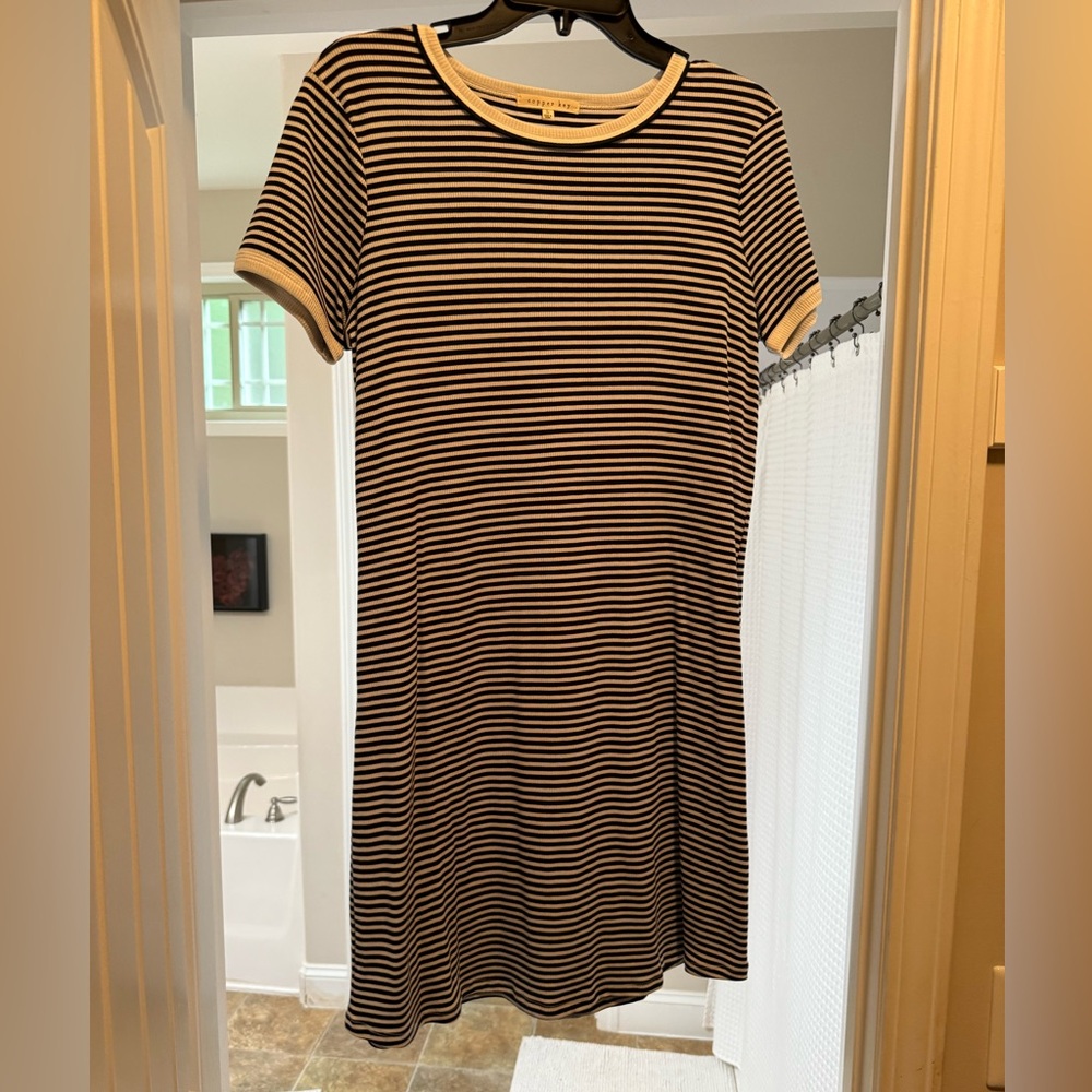 Copper Key Black and White Striped Mini Dress
